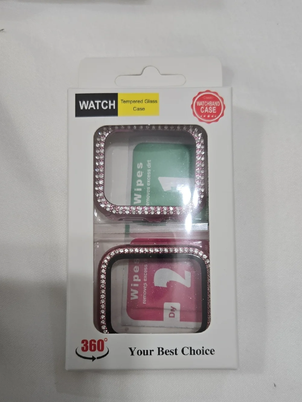 Classic Rhinestone Tempered Glass Watch Case Set